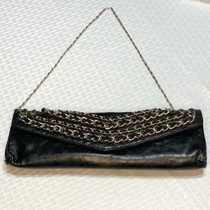 CYBER MONDAY DISCOUNT! Black Leather Chain Clutch